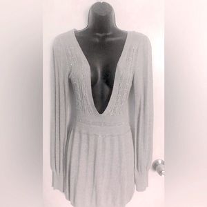 Vintage 90’s Guess  gray deep V little skater sweater dress balloon sleeve